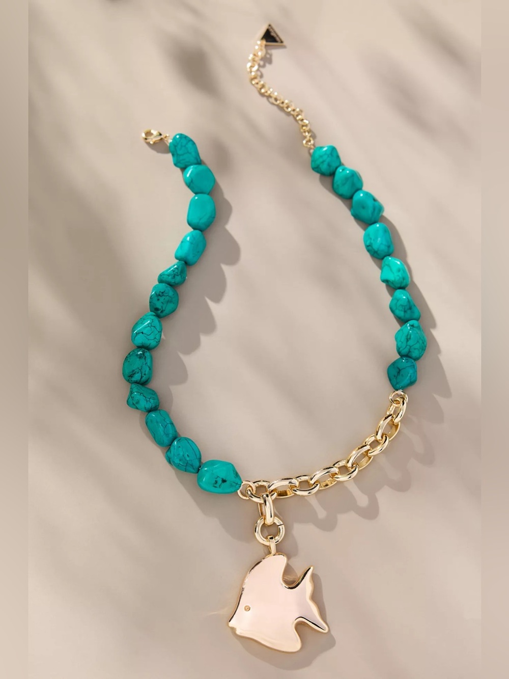 Cluster Charm Necklace Anthropologie Mixed Media Gold Plated Brass Turquoise